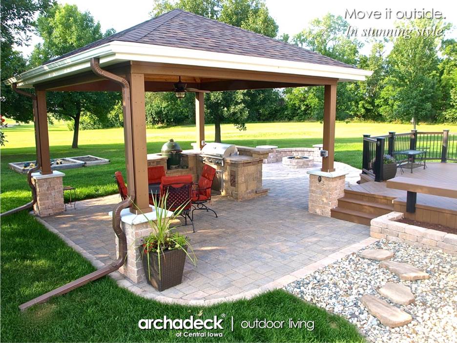 A covered patio with a grill and a fireplace

AI-generated content may be incorrect.